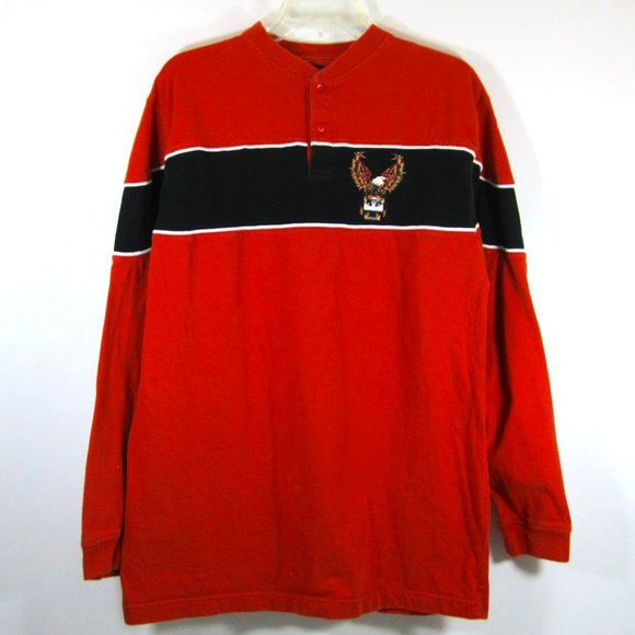 Victory Motorcycles Shirt V Twin Power Eagle Rugby Style Pullover Men LARGE Y2K - Picture 1 of 8